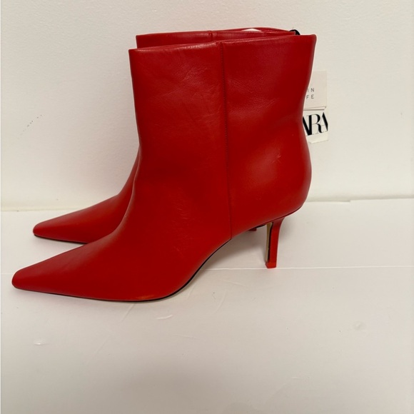 Zara Vibrant Red Heeled Boots - Picture 1 of 9